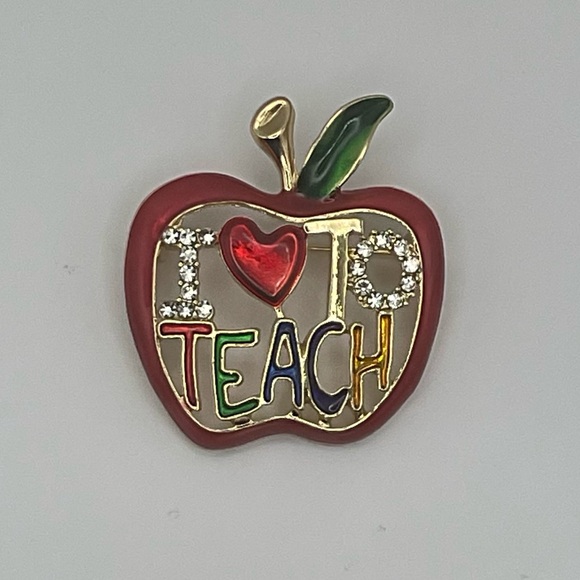I Love to Teach Apple Brooch - Picture 1 of 3